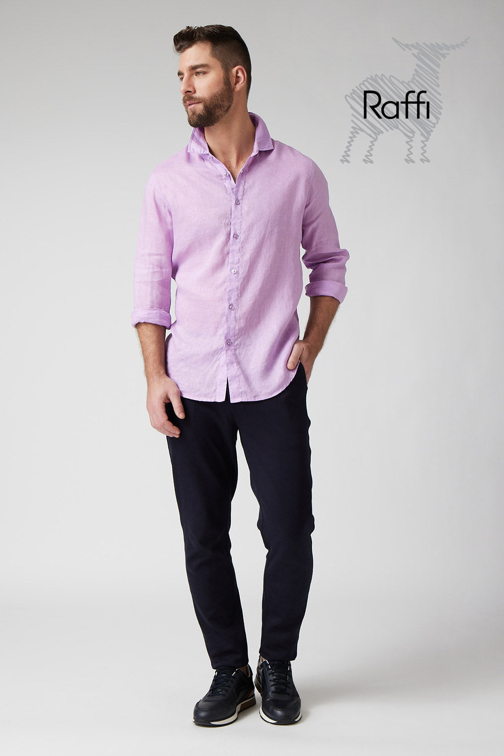 Buy violet Raffi Pure Linen Button Front Shirt