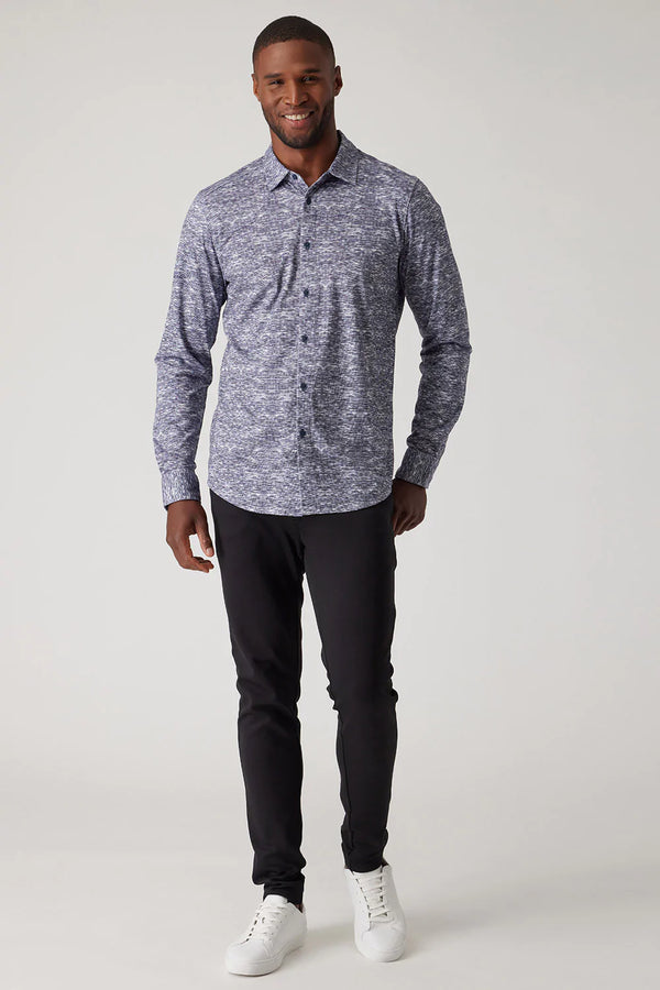 Raffi Aqua Cotton Space Dye Print Long Sleeve Button Up