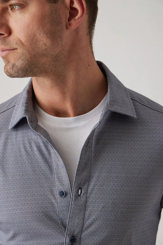 Raffi Aqua Cotton Mini Dot Jacquard Print Long Sleeve Button Up