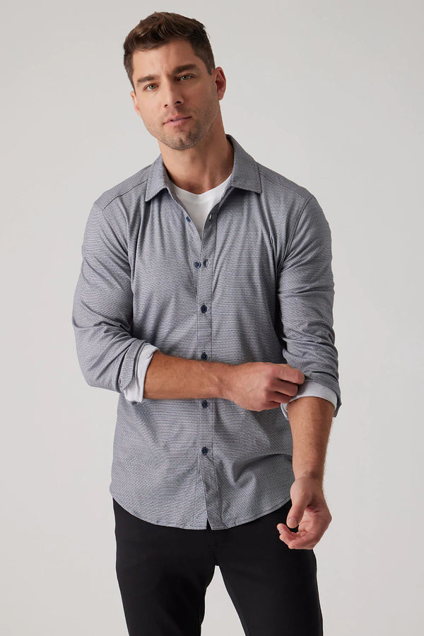 Raffi Aqua Cotton Mini Dot Jacquard Print Long Sleeve Button Up