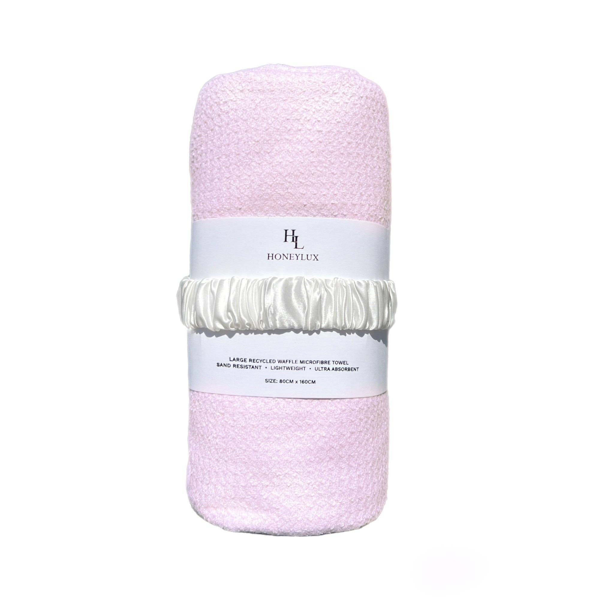 Large Embroidered Turkish Waffle Towel & Silk Band - Pink