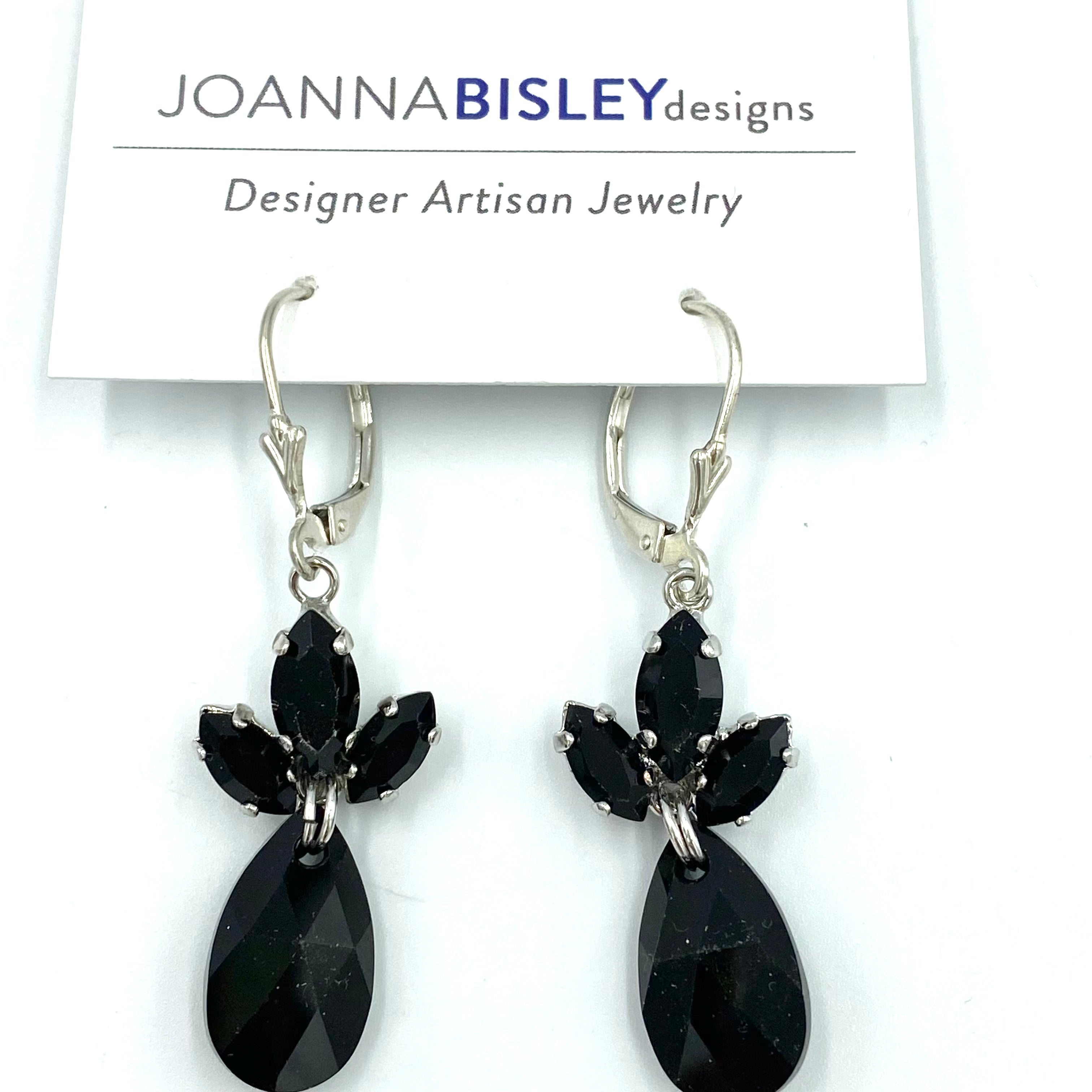 Joanna Bisley Austrian Crystal Jet Pear Drop Earrings