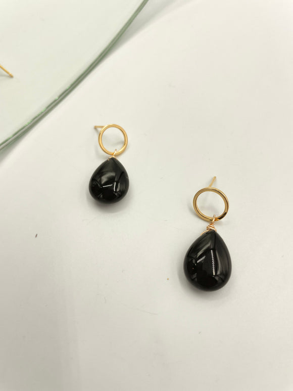 Joanna Bisley Black Onyx Teardrop on Circle Stud