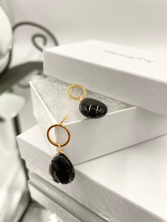 Joanna Bisley Black Onyx Teardrop on Circle Stud