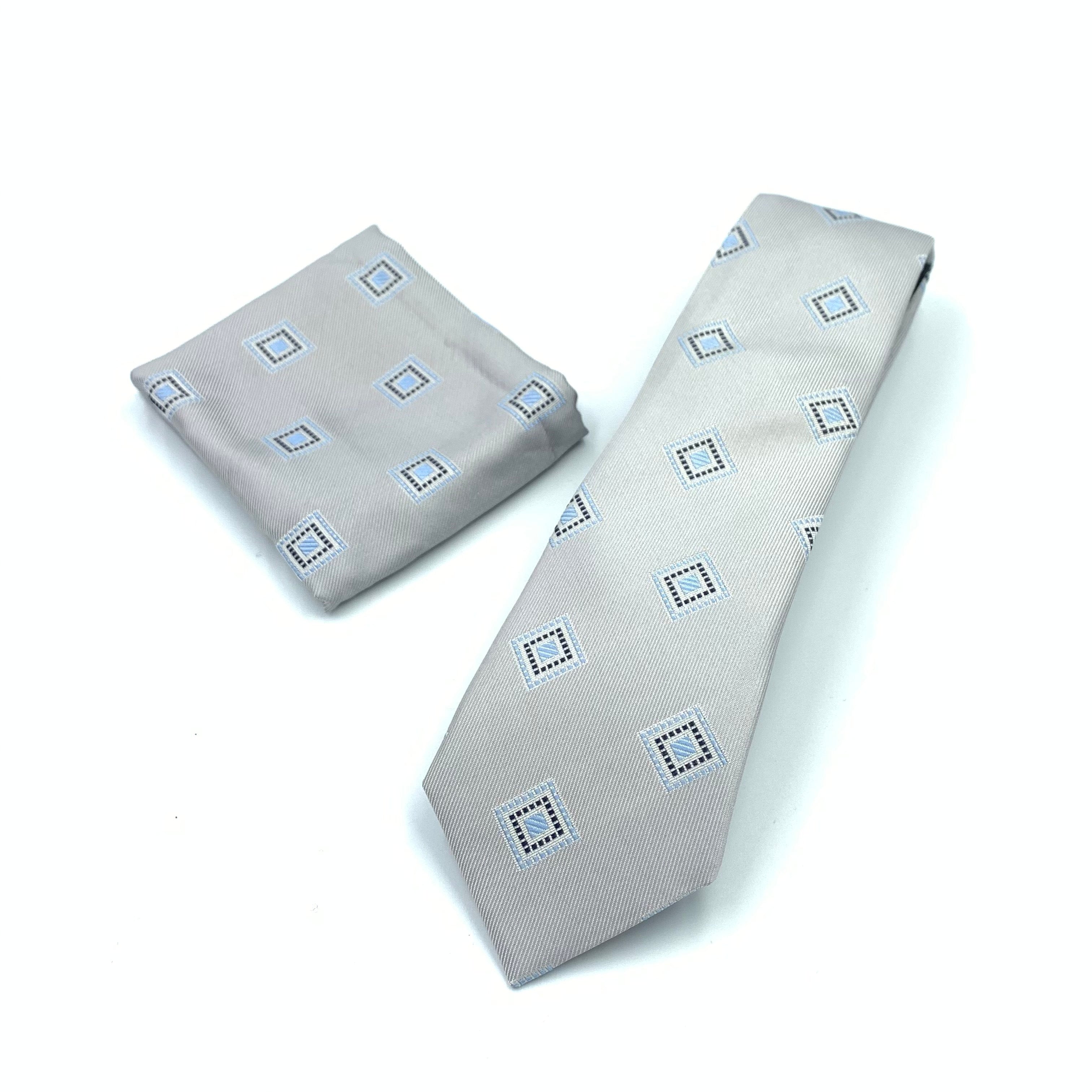 Haight & Ashbury Tie and Pocket Square in Grey Diamond